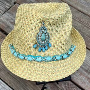 Turquoise womens woven hat